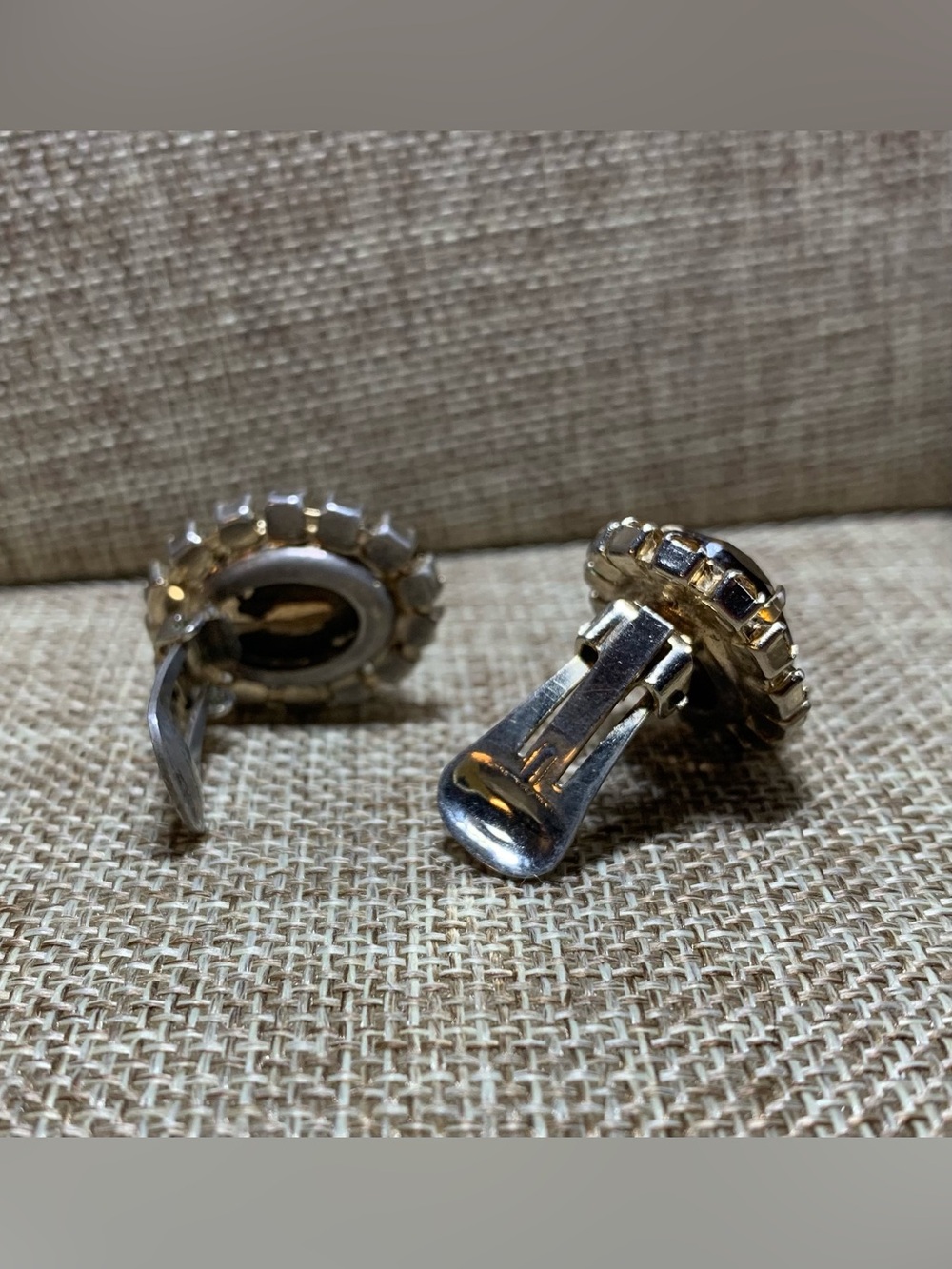 Oval Glass Smoky Topaz Halo Clip Earrings - Picture 4 of 4